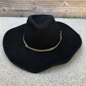 WYETH 100% Wool Cowboy Fedora Hat Women's One Size Black Wide Brim Sun Rancher‍